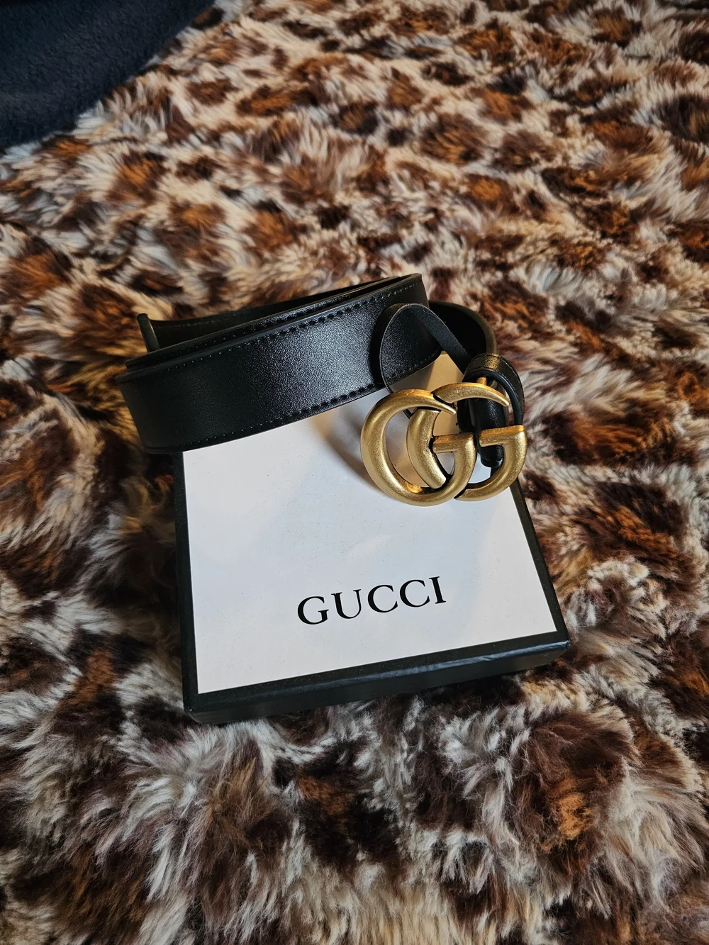 Gucci Black Leather Belt with Gold Interlocking G Buckle